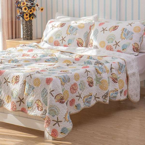 Bộ bedding chăn cotton + 2 vỏ gối trắng sò nhiều màu - 220x240