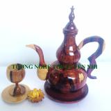 Bộ bình và ly rượu gỗ Trắc cao cấp có dĩa  (1 bình+ 6 ly)