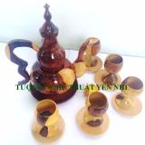 Bộ bình và ly rượu gỗ Trắc cao cấp có dĩa  (1 bình+ 6 ly)