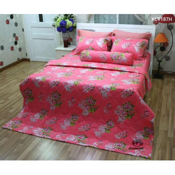 Bộ chăn ra gối bọc chằn gòn Cotton Jamion KCT187H 160x200(Hồng)