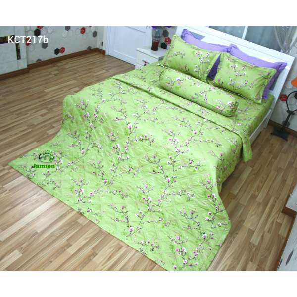 Bộ chăn ra gối bọc chằn gòn Cotton Jamion KCT217b 180x200 (Xanh)