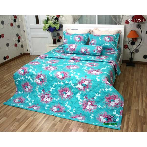 Bộ chăn ra gối bọc chằn gòn Cotton Jamion KCT221 180x200 (Xanh)