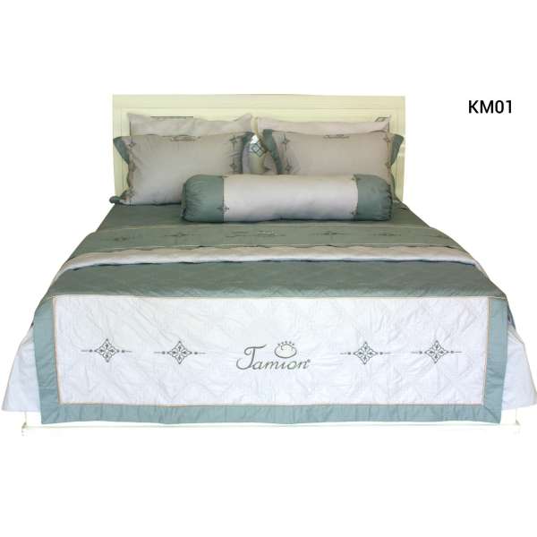 Bộ chăn ra gối bọc chằn gòn Cotton thêu Jamion KM01 160x200(Xám)