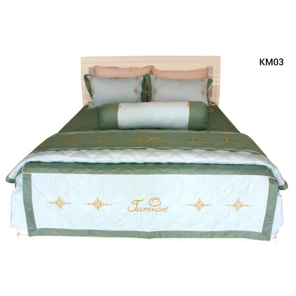 Bộ chăn ra gối bọc chằn gòn Cotton thêu Jamion KM03 160x200