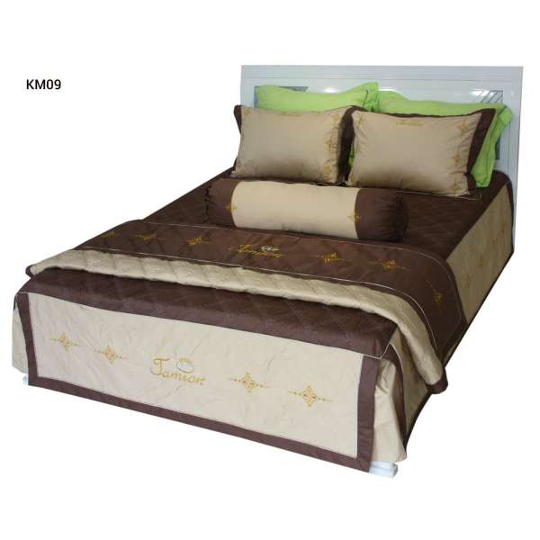 Bộ chăn ra gối bọc chằn gòn Cotton thêu Jamion KM09 160x200(Nâu)