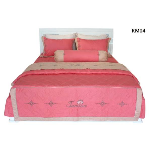 Bộ chăn ra gối bọc Cotton thêu Jamion KM04 180x200(Hồng)