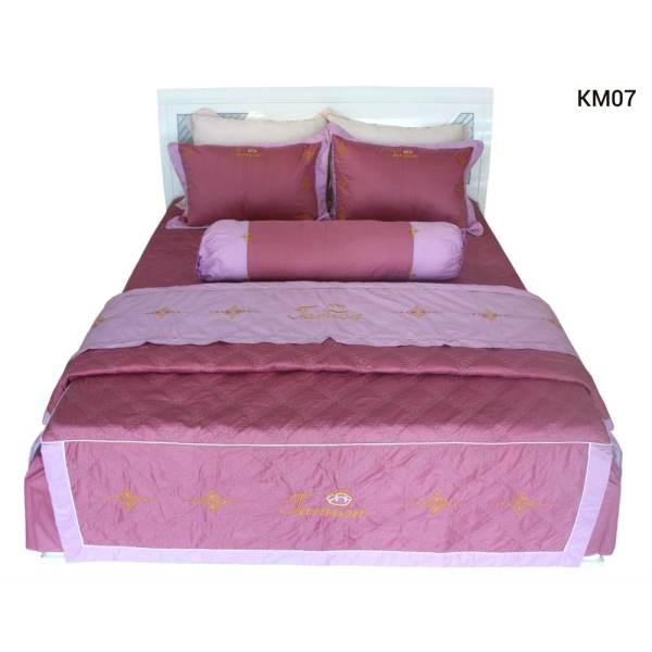 Bộ chăn ra gối bọc Cotton thêu Jamion KM07 180x200(Hồng)