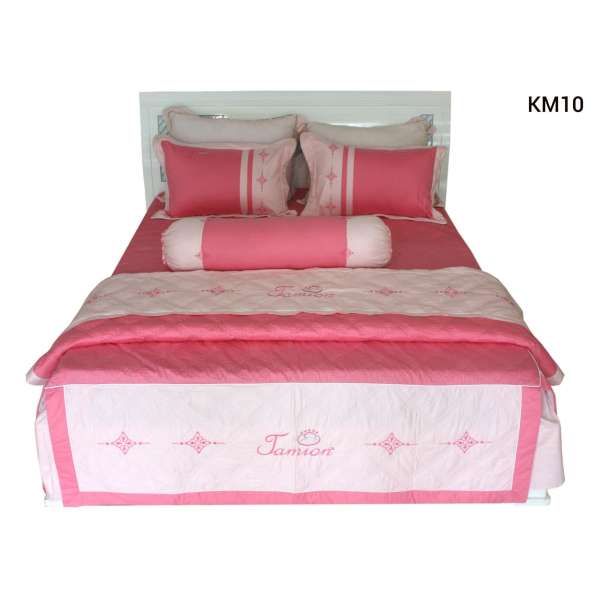 Bộ chăn ra gối bọc Cotton thêu Jamion KM10 160x200 (Hồng)