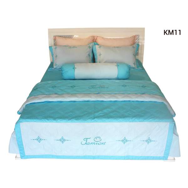 Bộ chăn ra gối bọc Cotton thêu Jamion KM11 180x200 (Xanh)