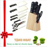 Bộ Dao Inox 7 món kèm hộp gỗ để dao tăng ngay dụng cụ dập hành tỏi