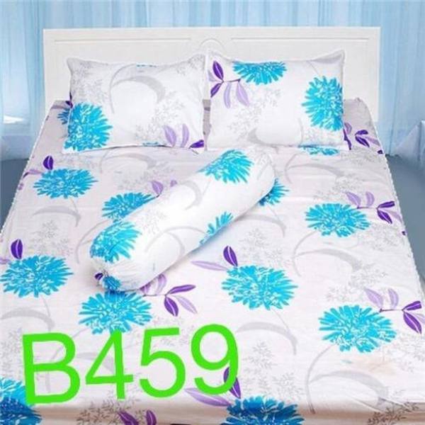 Bộ Drap Cotton Thắng Lợi - Họa tiết xanh nềm trắng B459 (Trắng)