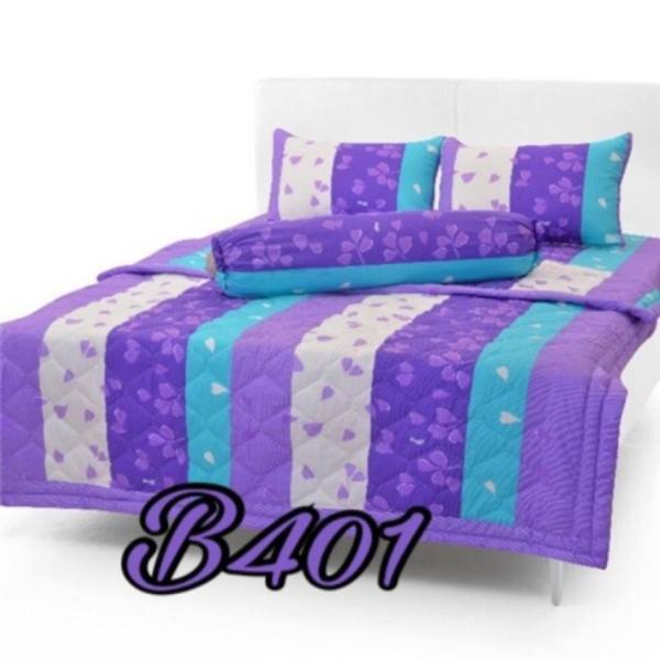 Bộ ga Cotton Thắng Lợi kèm mền chần gòn - Họa tiết xanh trái tim Mã B402 KT:180X200X15CM