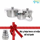 Bộ nồi inox 3 đáy FiveStar 3 chiếc nắp kính FV-03D tặng bộ 5 hộp inox