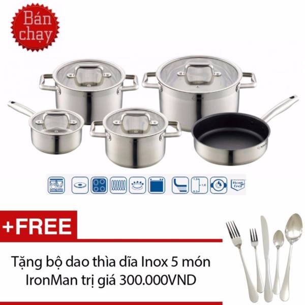 Bộ nồi từ cao cấp Arber 5 chiếc AN - 05I + Tặng bộ dao thìa dĩa Inox 5 món IronMan