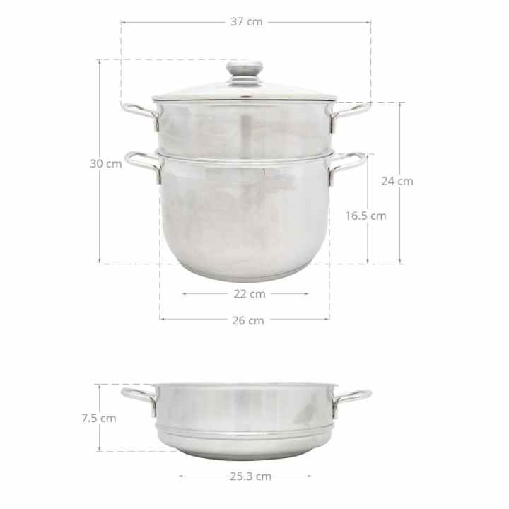 Bộ nồi xửng 3 đáy nắp kính 26cm Fivestar ST26-3DG