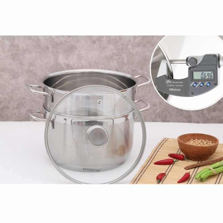 Bộ nồi xửng 3 đáy nắp kính 26cm Fivestar ST26-3DG