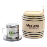 Bộ quà tặng trống gỗ + phin inox + cà phê rang xay Bona Coffee Green Blend