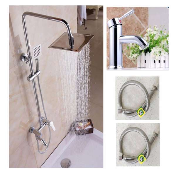 Bộ sen tắm đứng nóng lạnh và vòi lavabo chất liệu inox ALCC