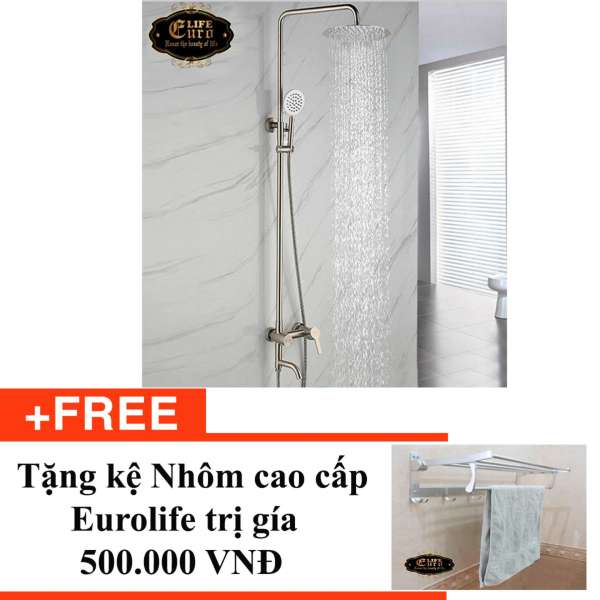  Bộ vòi sen tắm đứng INOX 304 nóng lạnh EL-S910 (Trắng bạc) +Tặng Kệ treo khăn tắm Nhôm đa chức năng Eurolife EL-B9