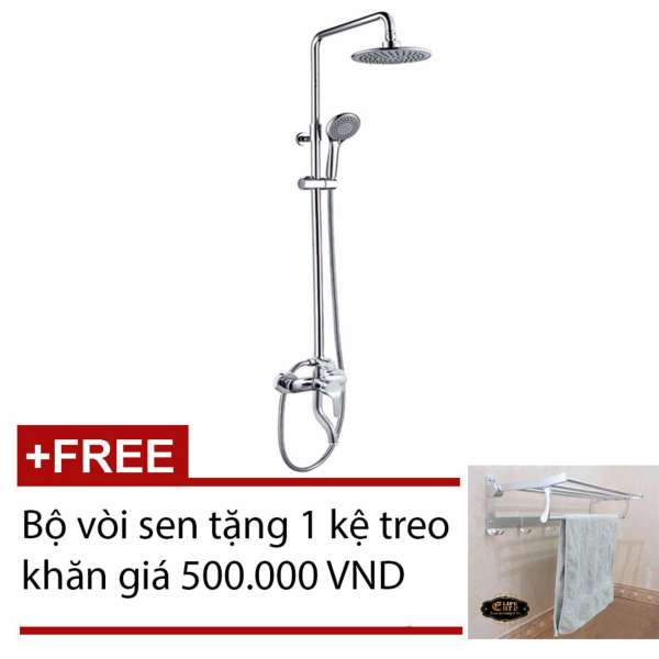  Bộ vòi sen tắm đứng nóng lạnh Eurolife EL-S901 (Trắng bạc) - Tặng  Kệ treo khăn tắm Nhôm đa chức năng Eurolife EL-B9