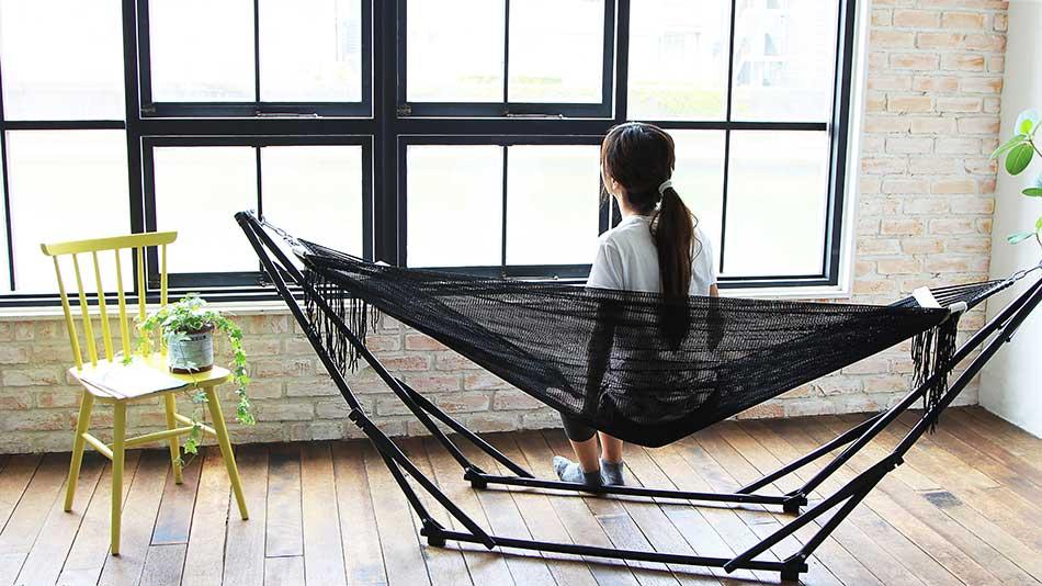 Sifflus Japan - Bộ Võng Xếp Cao Cấp Stylish Garden Ultra Hammock (Đen Bóng)