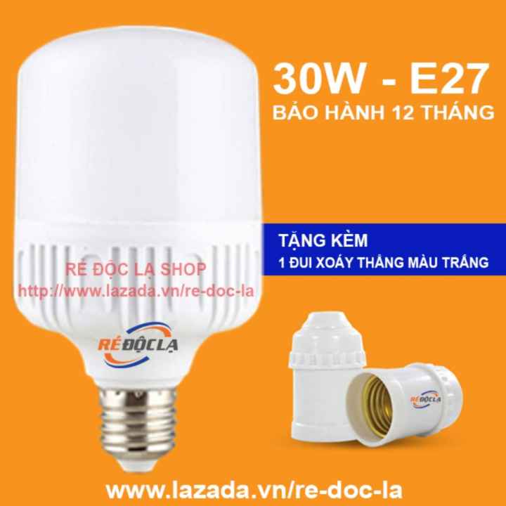 Bóng đèn Led Bulb Trụ 30W ( Ánh Sáng Trắng) - Tặng kèm 1 Đui xoáy thẳng E27- Better Shop