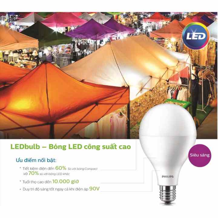 Bóng đèn LED công suất cao Philips LEDBulb 27W 6500K E27 A110 - Ánh sáng trắng