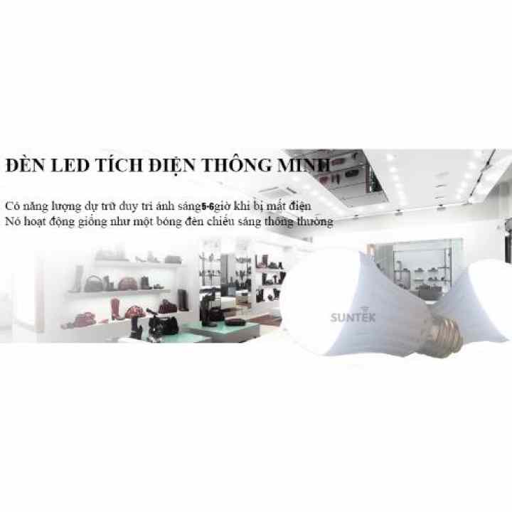Bóng đèn LED tích điện thông minh SUNTEK 9W + Tặng kèm Đèn ngủ cảm biến ánh sáng KM-S5211 trị giá 99.000đ (Trắng)