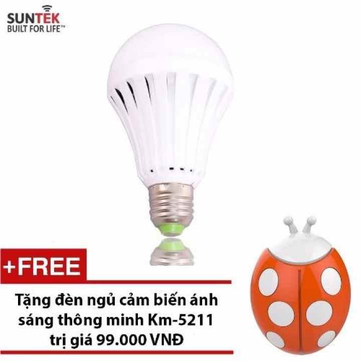 Bóng đèn LED tích điện thông minh SUNTEK 9W + Tặng kèm Đèn ngủ cảm biến ánh sáng KM-S5211 trị giá 99.000đ (Trắng)