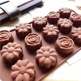 BÙ 15-Khoang Silicone Hoa Hoa Hồng Socola Bánh Xà Phòng Khuôn Nướng Bánh Khay Đá Khuôn Mẫu Màu Nâu-quốc tế