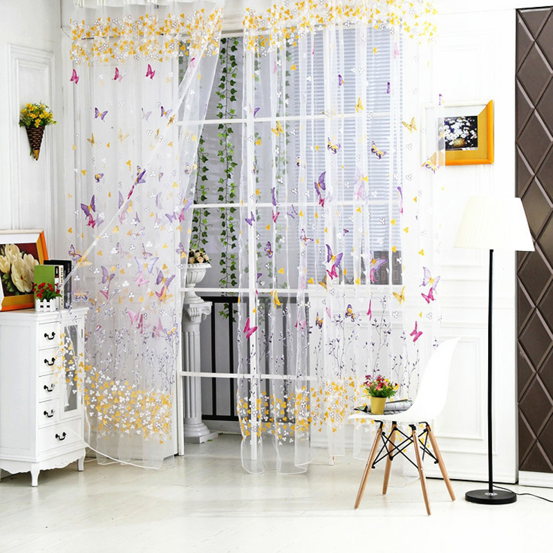 【Crystalawaking】Bướm Hoa Voan Voan Rèm Cửa Sổ Hoa Hồng 100*200 cm (Quốc Tế)