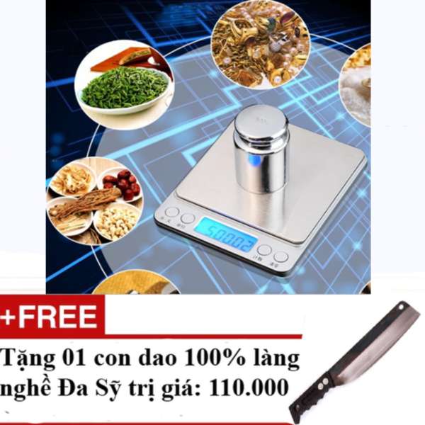 Cân điện tử tiểu ly 3kg/0,1g cho mỗi căn nhà bếp gia đình + Tặng 01 dao 100% làng nghề Đa Sỹ