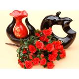 Cành hoa lụa Đỗ quyên màu đỏ 12 bông