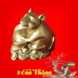 Tượng Chuột ôm nén vàng - Chất liệu đồng thau cao 11cm (chuột sa chĩnh vàng, linh vật phong thuỷ mang ý nghĩa tài lộc)