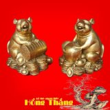 Tượng Chuột ôm nén vàng - Chất liệu đồng thau cao 11cm (chuột sa chĩnh vàng, linh vật phong thuỷ mang ý nghĩa tài lộc)