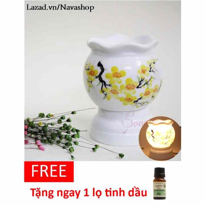 Combo 1 đèn xông TlNH DẦU + 1 lọ tinh dầu 10ml (tặng ngay 1 bóng đèn dự phòng) - Navashop