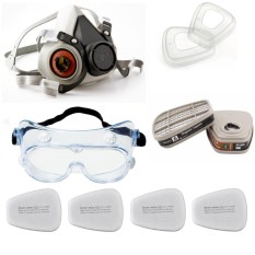 Combo 1 Mặt Nạ Lọc Độc, Phòng Độc, Chống Khói Độc 6200 Phòng Độc kèm 2 Phin Lọc 6001CN Và 01 Kính Bảo Vệ Mắt 334 (Xám)