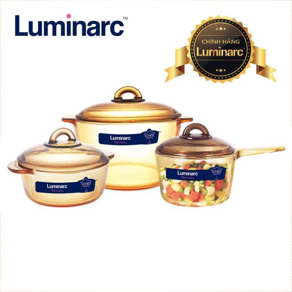 Combo 3 nồi thủy tinh Luminarc Amberline (2 nồi Granite 1.5L+3L và 1 nồi có tay cầm thân Cao 1.5L)