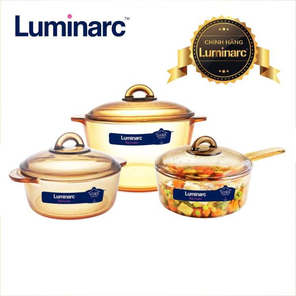 Combo 3 nồi thủy tinh Luminarc Amberline (2 nồi Granite 1.5L+3L và 1 nồi có tay cầm thấp 1.5L)