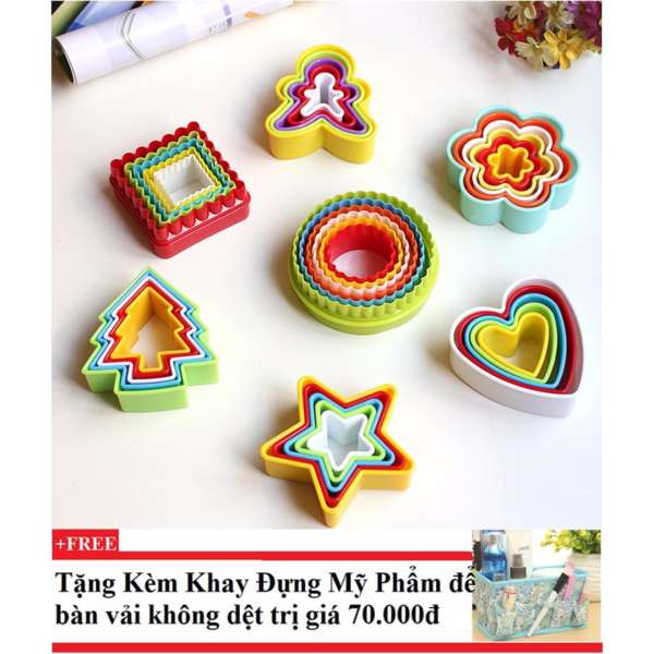 Combo 7 bộ khuôn nhựa làm bánh đủ kiểu+ Tặng kèm khay đựng mỹ phẩm để bàn