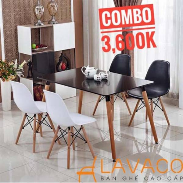 Combo bộ bàn ghế ăn, cafe Lavaco 1 bàn 4 ghế