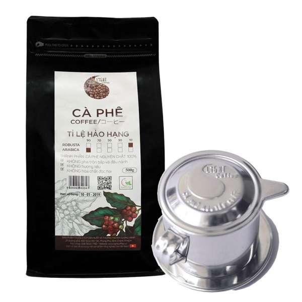 Combo phin pha cafe inox cao cấp và cà phê hạt nguyên chất 100% (10% Robusta và 90% Arabica) Light Coffee 500gr