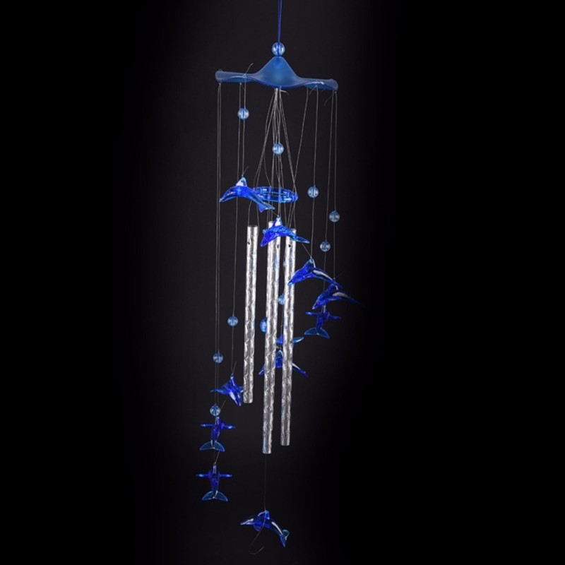 Creative Heart Plastic Crystal 4 Metal Tubes Wind chime Dophin Home Garden Decor for Lover Valetines Gifts Blue 80CM - intl