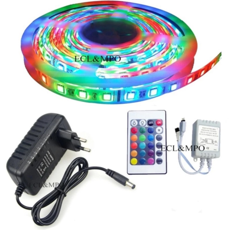 Cuộn đèn Led dây dán 5m đổi nhiều màu (RGB) có remote điều khiển.