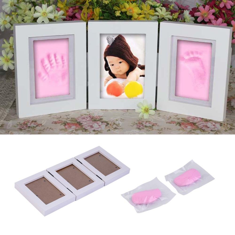 Cute Baby Photo frame DIY handprint or footprint Soft Clay Safe Inkpad non toxic easy to use best gift for baby,Pink - intl