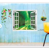 Decal dán tường CỬA SỔ 3D - RỪNG XANH Sticker Tranh Dán Tường - Decal dán tường cây xanh ,Decal dán tường hoa lá
