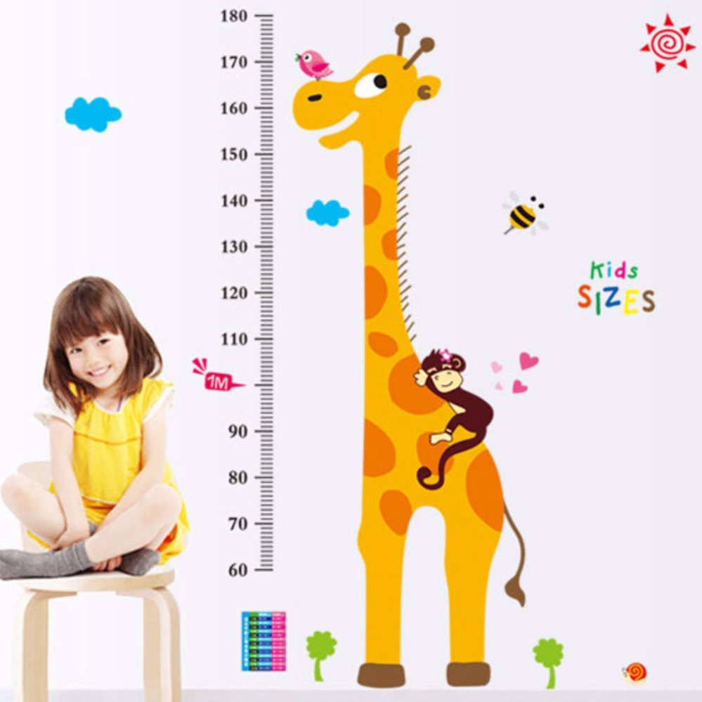 "Decal ,Sticker, Wall Sticker, Giấy dán tường 3D, Decal dán tường, Mẫu Thước đo chiều cao hình các con vật,  nhiều màu sắc, có keo sẵn, bóc dán dễ dàng trên mọi về mặt phẳng"