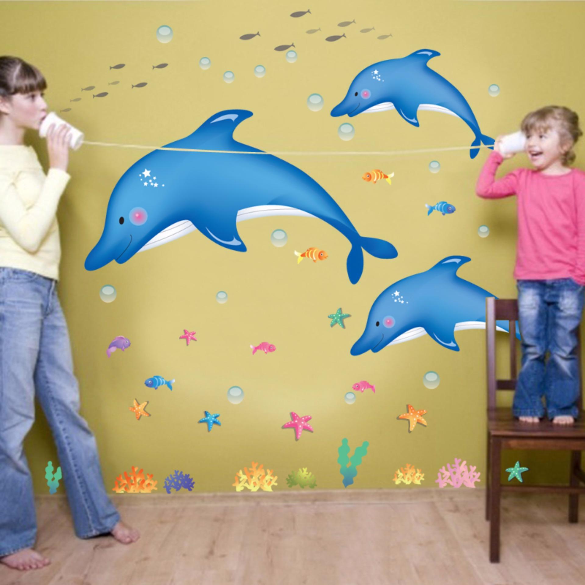 Decal dán tường Gia đình cá heo Sticker Tranh Dán Tường - HPMAY9168-Decal dán tường con vật, Decal dán tường cho bé