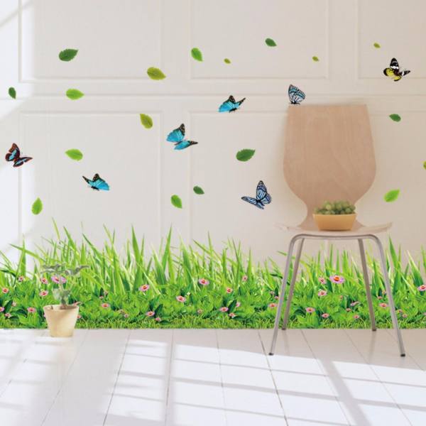 Decal trang trí chân tường khu vườn hoa bướm cho bé XL7180