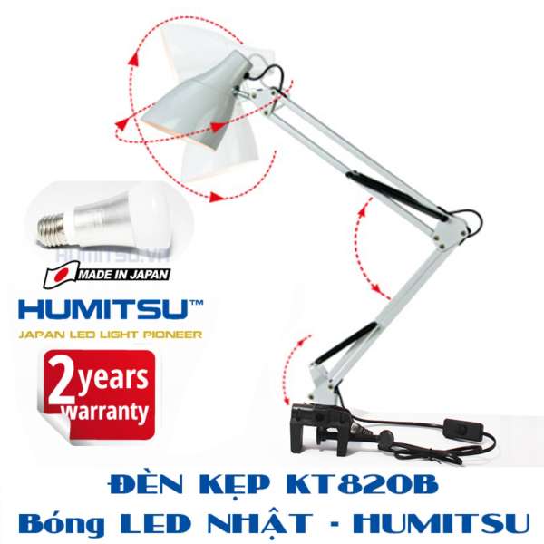 Đèn kẹp bàn Pixar - bóng LED HUMITSU Nhật Bản - DTKT820B-H5W - Đen, Trắng